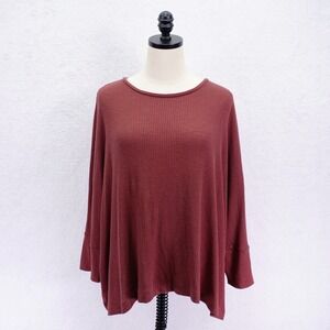 Ann Taylor Loft -XL- Red Round Neck Sweater‎ Ribbed Long Sleeve Polyester Rayon